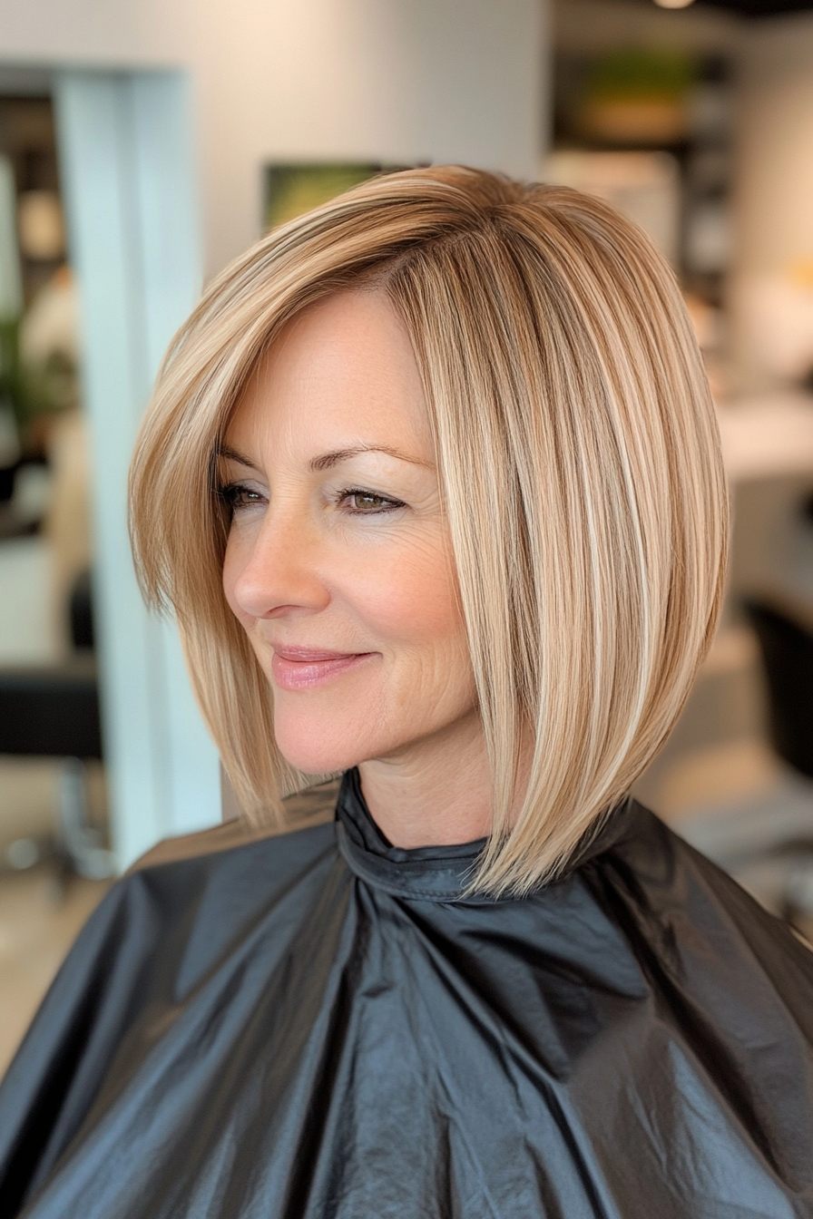 3. Soft Angled Bob in Dark Blonde (Short Bob Hairstyles For Older Women) - Short Bob Hairstyles For Older Women