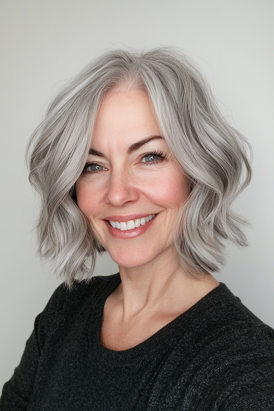 8. Wavy Bob in Soft Gray (Short Bob Hairstyles For Older Women) - Short Bob Hairstyles For Older Women