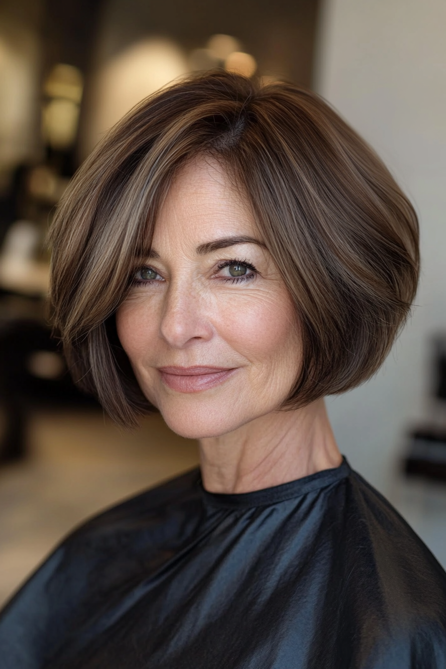 12. Tapered Bob with Soft Brunette Hues (Short Bob Hairstyles For Older Women) - Short Bob Hairstyles For Older Women