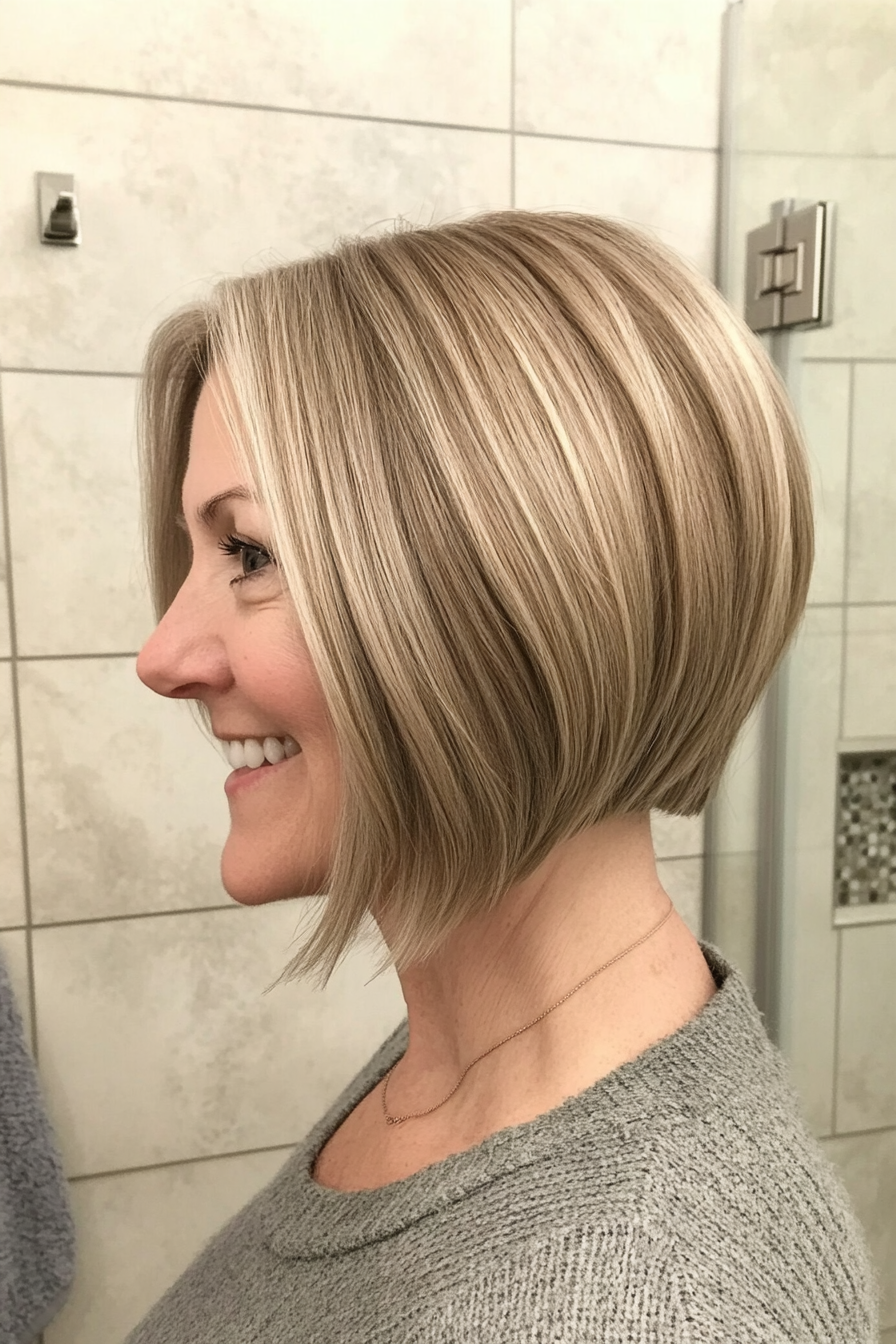 13. Short Inverted Bob in Cool Beige Blonde (Short Bob Hairstyles For Older Women) - Short Bob Hairstyles For Older Women