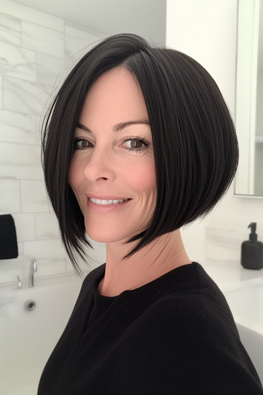 16. Sleek Graduated Bob in Rich Black (Short Bob Hairstyles For Older Women) - Short Bob Hairstyles For Older Women
