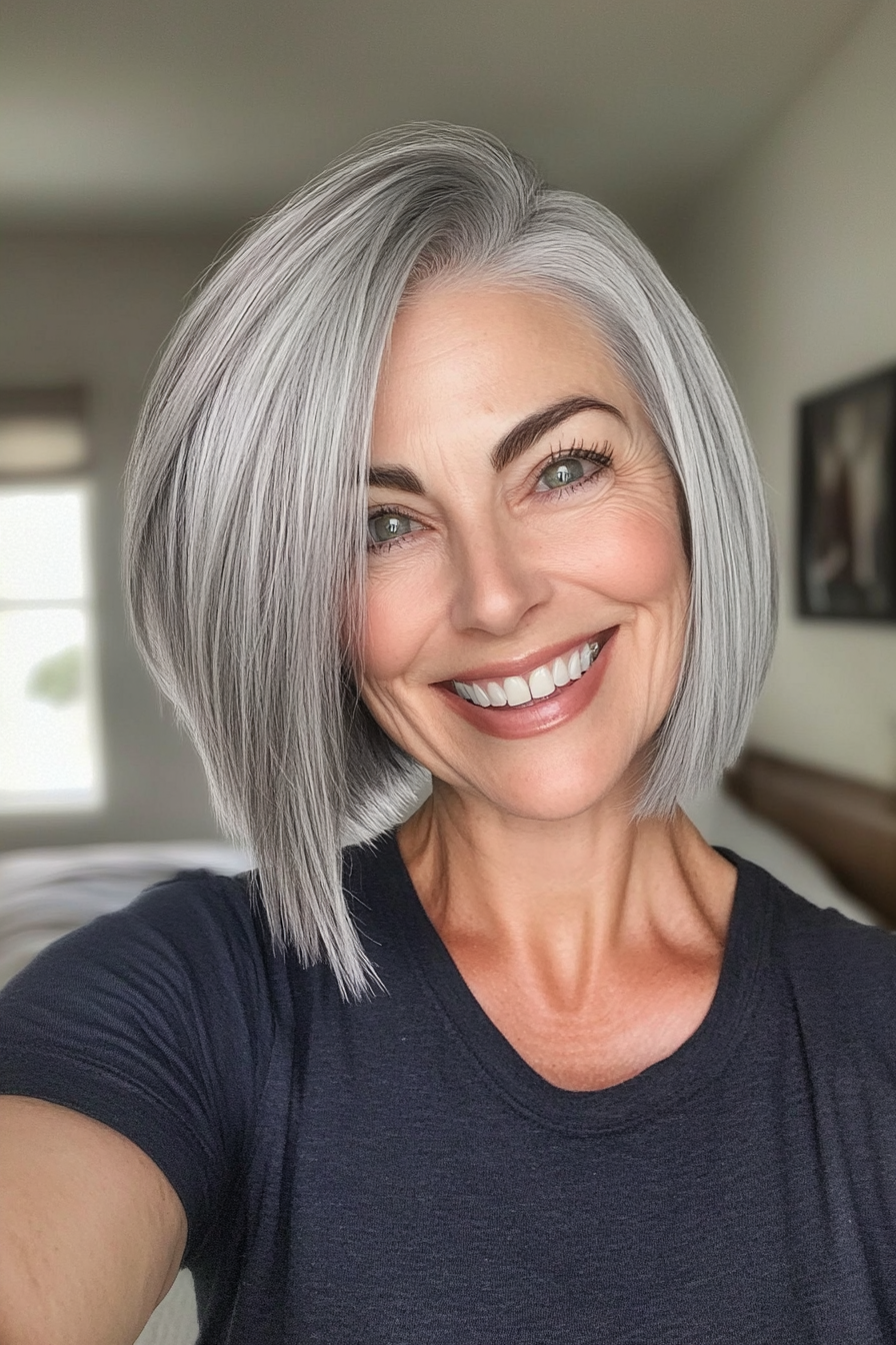 18. Undercut Bob in Soft Silver Gray (Short Bob Hairstyles For Older Women) - Short Bob Hairstyles For Older Women