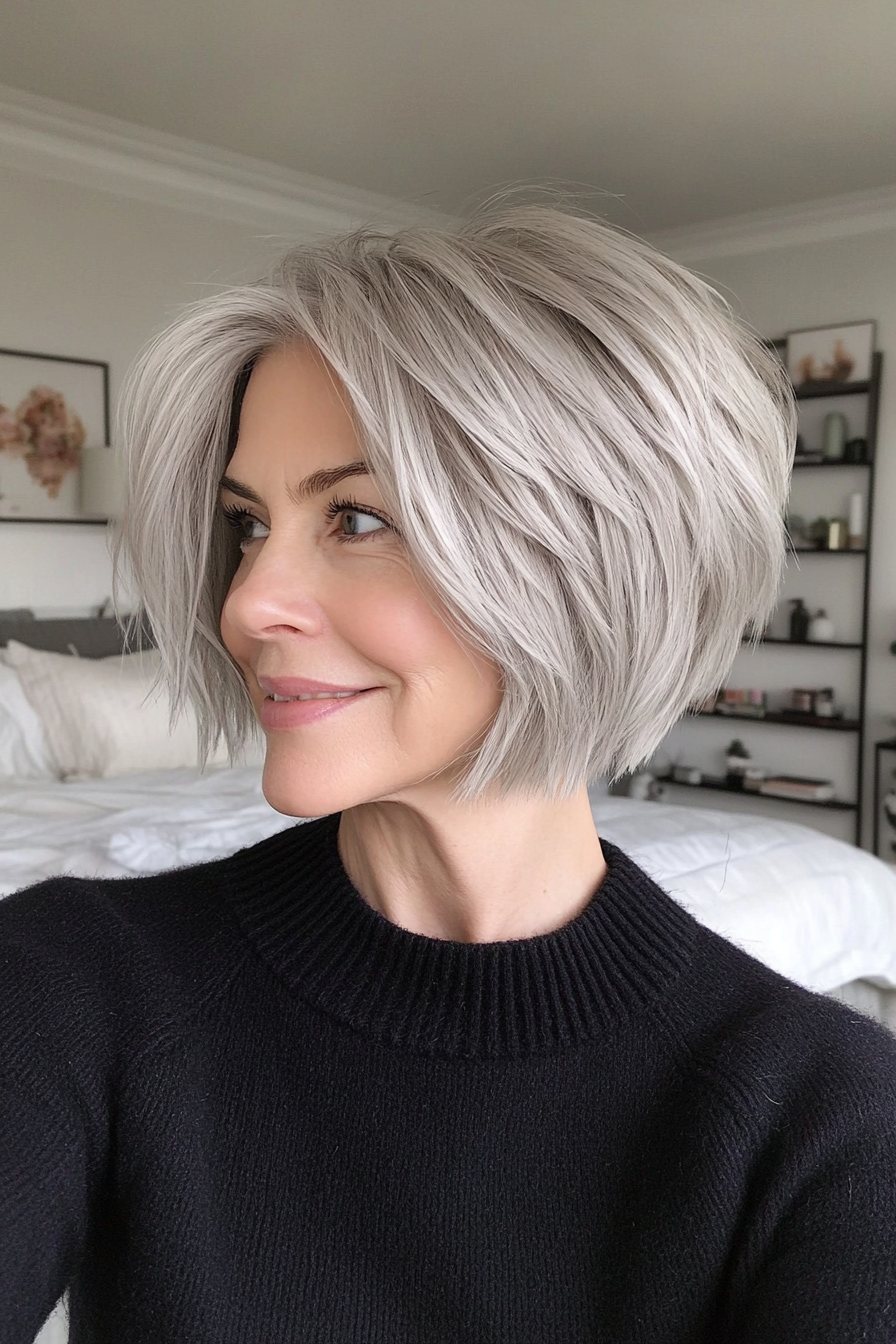 25. Edgy Textured Bob in Icy Blonde (Short Bob Hairstyles For Older Women) - Short Bob Hairstyles For Older Women
