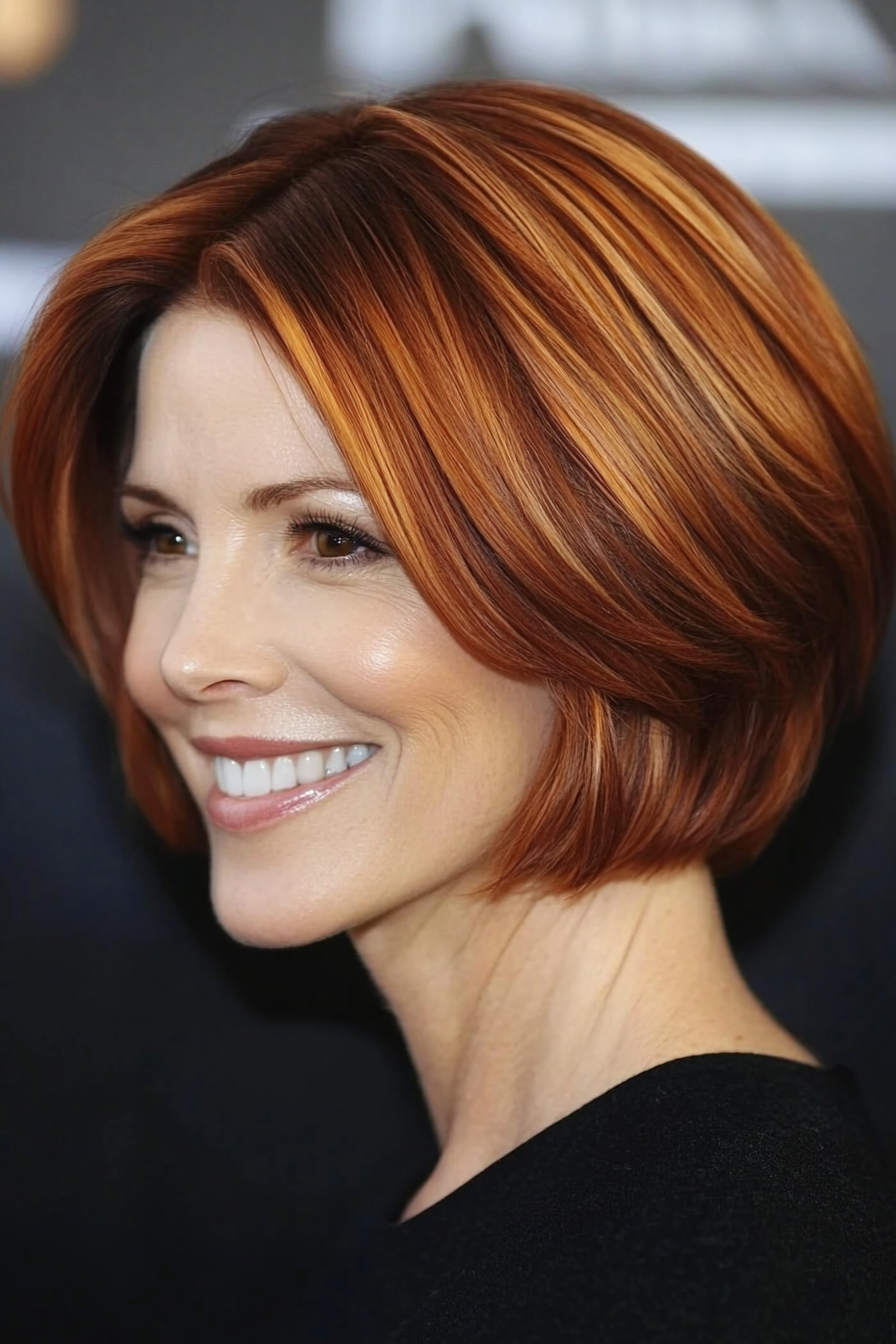 26. Short Bob with Soft Copper Highlights (Short Bob Hairstyles For Older Women) - Short Bob Hairstyles For Older Women