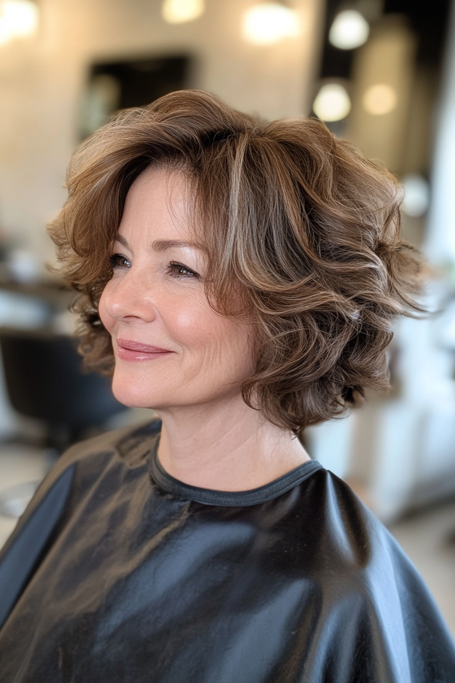 1. Soft Layered Curly Crop in Ash Brown (Short Curly Haircuts For Women Over 60) - Short Curly Haircuts For Women Over 60