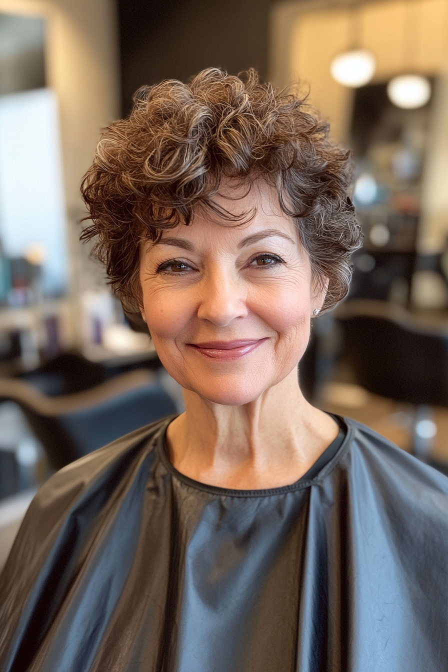 2. Curly Tapered Pixie in Dark Chestnut (Short Curly Haircuts For Women Over 60) - Short Curly Haircuts For Women Over 60