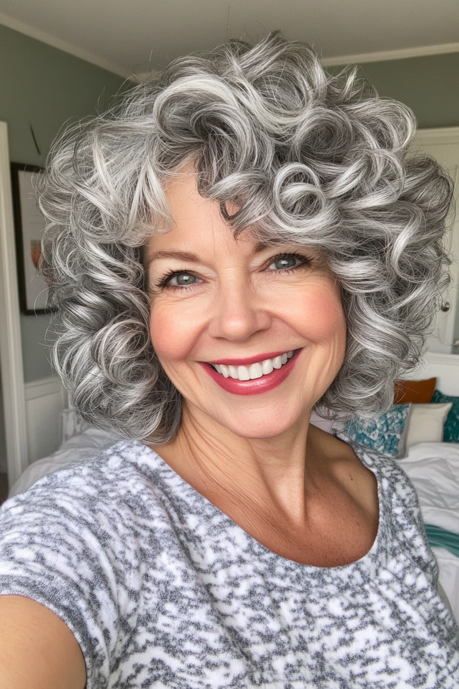 3. Silver Spiral Bob with Wispy Layers (Short Curly Haircuts For Women Over 60) - Short Curly Haircuts For Women Over 60