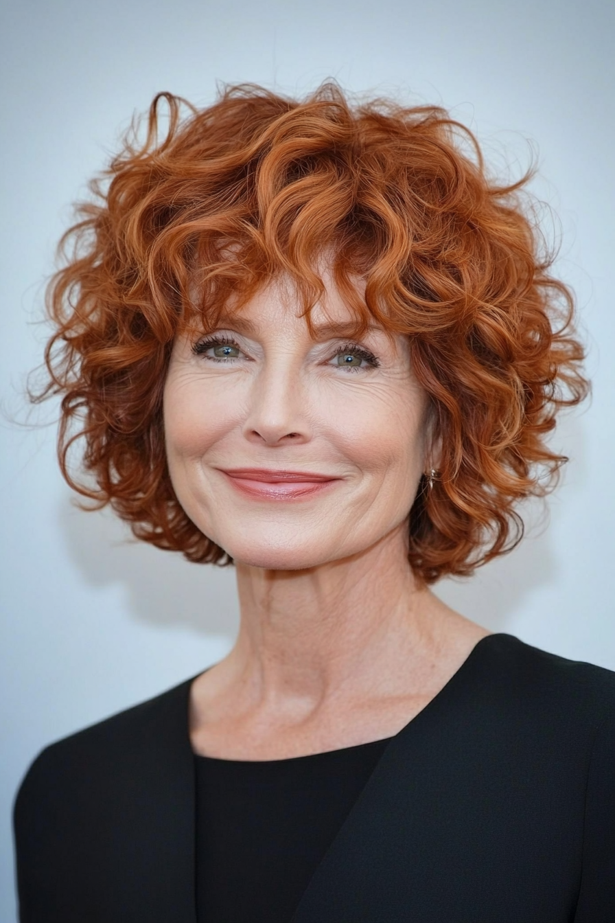 5. Tousled Curly Shag in Natural Auburn (Short Curly Haircuts For Women Over 60) - Short Curly Haircuts For Women Over 60