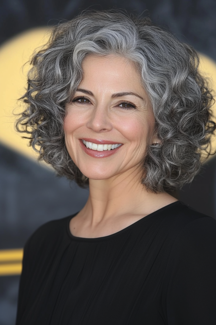 11. Classic Short Curly Bob in Natural Gray (Short Curly Haircuts For Women Over 60) - Short Curly Haircuts For Women Over 60