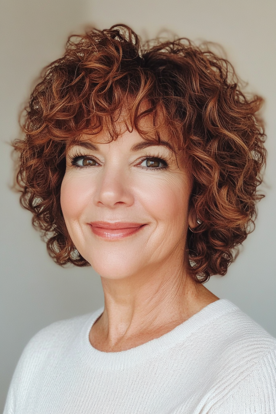 16. Short Curly Shag in Dark Auburn (Short Curly Haircuts For Women Over 60) - Short Curly Haircuts For Women Over 60