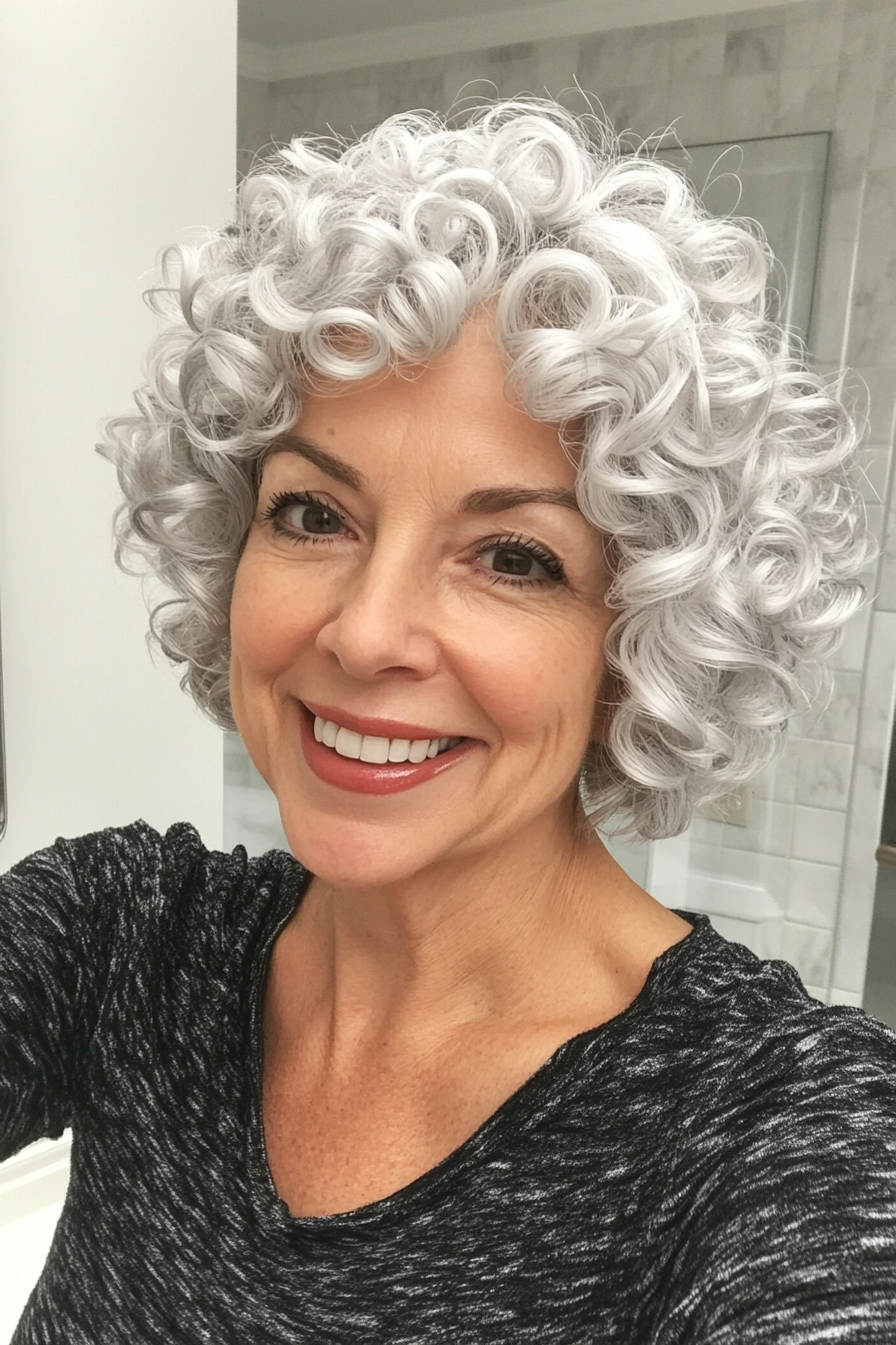 22. Short Coiled Cut in Silver White (Short Curly Haircuts For Women Over 60) - Short Curly Haircuts For Women Over 60