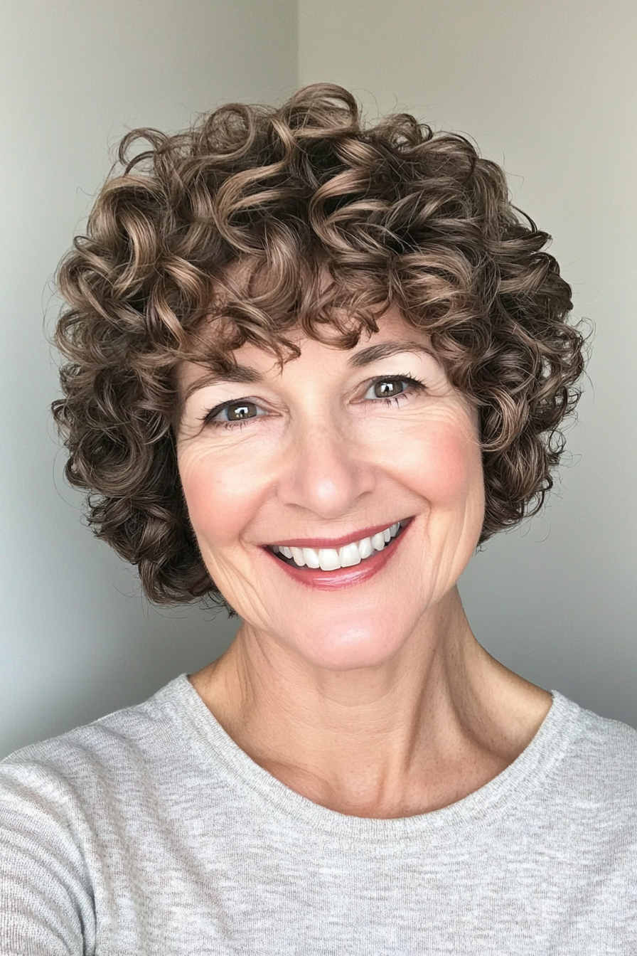 26. Rounded Pixie Curls in Cool Brown (Short Curly Haircuts For Women Over 60) - Short Curly Haircuts For Women Over 60