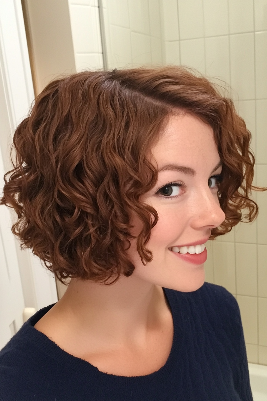 3. Curly French Bob in Chestnut Brown (Short Curly Hairstyles For Women) - Short Curly Hairstyles For Women