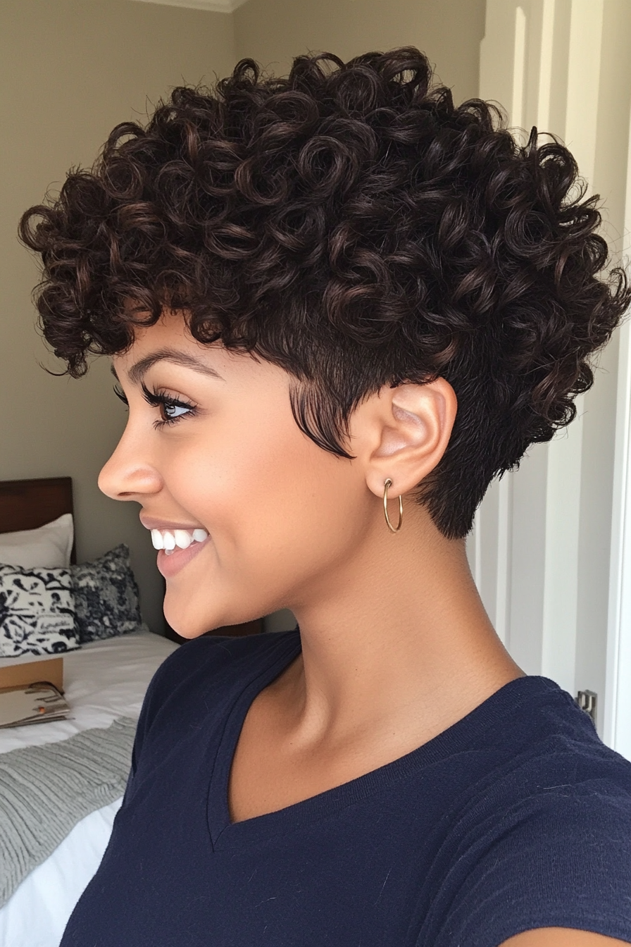 6. Tight Coily Pixie in Dark Brown (Short Curly Hairstyles For Women) - Short Curly Hairstyles For Women