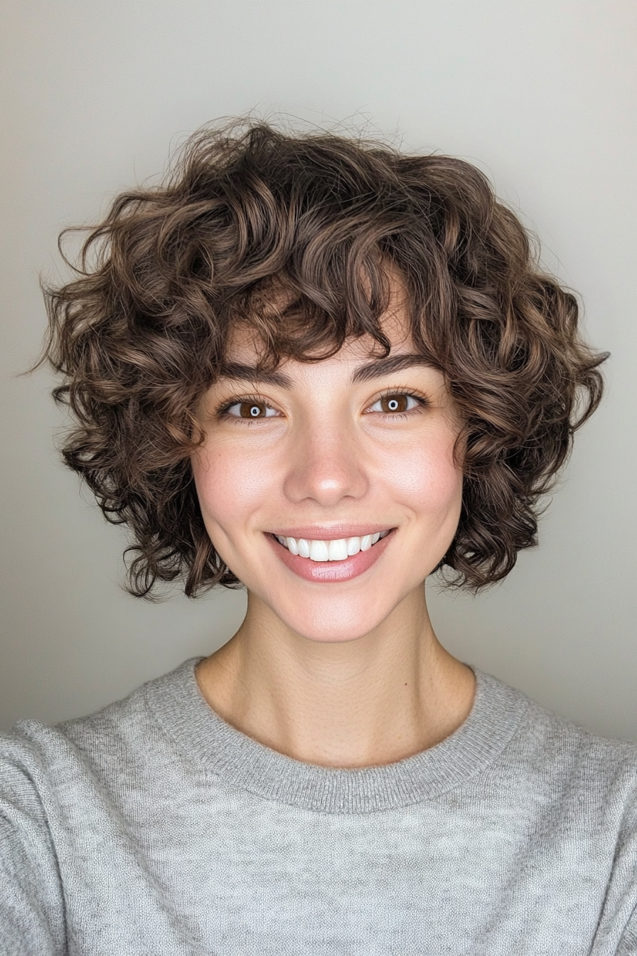 14. Choppy Curly Layers in Rich Mocha Brown (Short Curly Hairstyles For Women) - Short Curly Hairstyles For Women