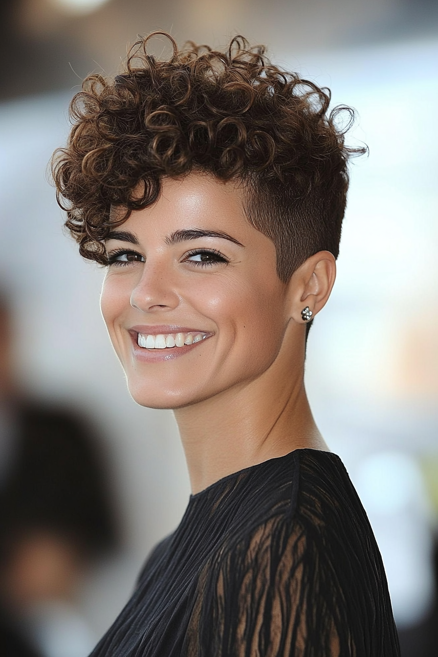 20. Mini Curly Frohawk in Deep Brown (Short Curly Hairstyles For Women) - Short Curly Hairstyles For Women