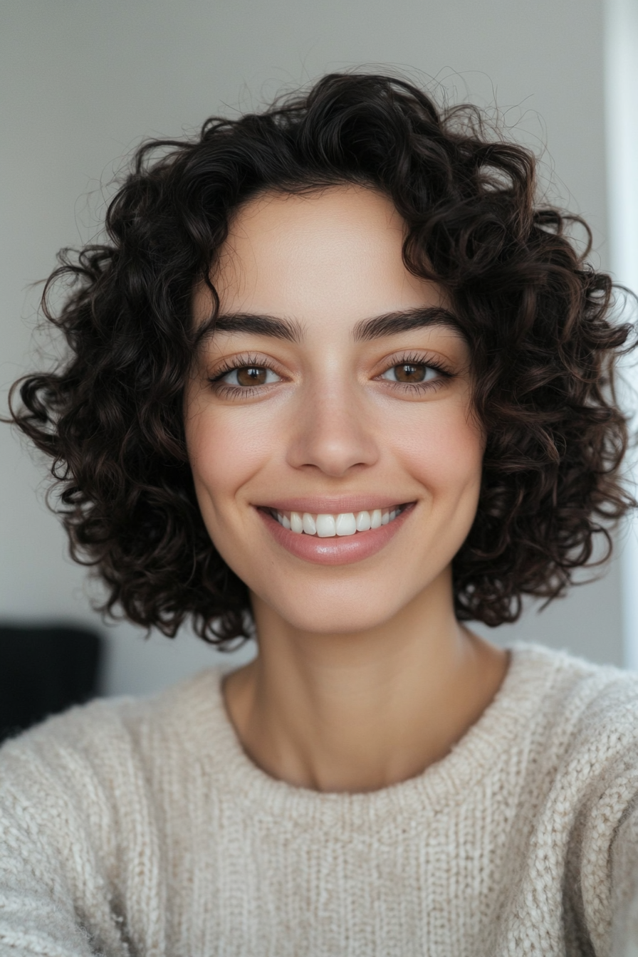 23. Curly Lob-Inspired Crop in Cool Brunette (Short Curly Hairstyles For Women) - Short Curly Hairstyles For Women