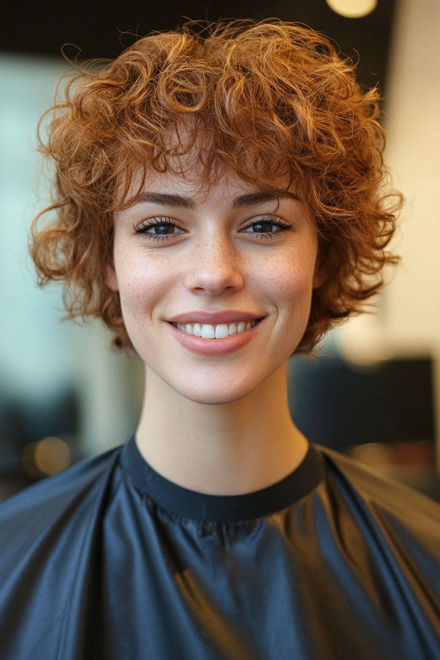 25. Short Curly Bangs in Deep Auburn (Short Curly Hairstyles For Women) - Short Curly Hairstyles For Women