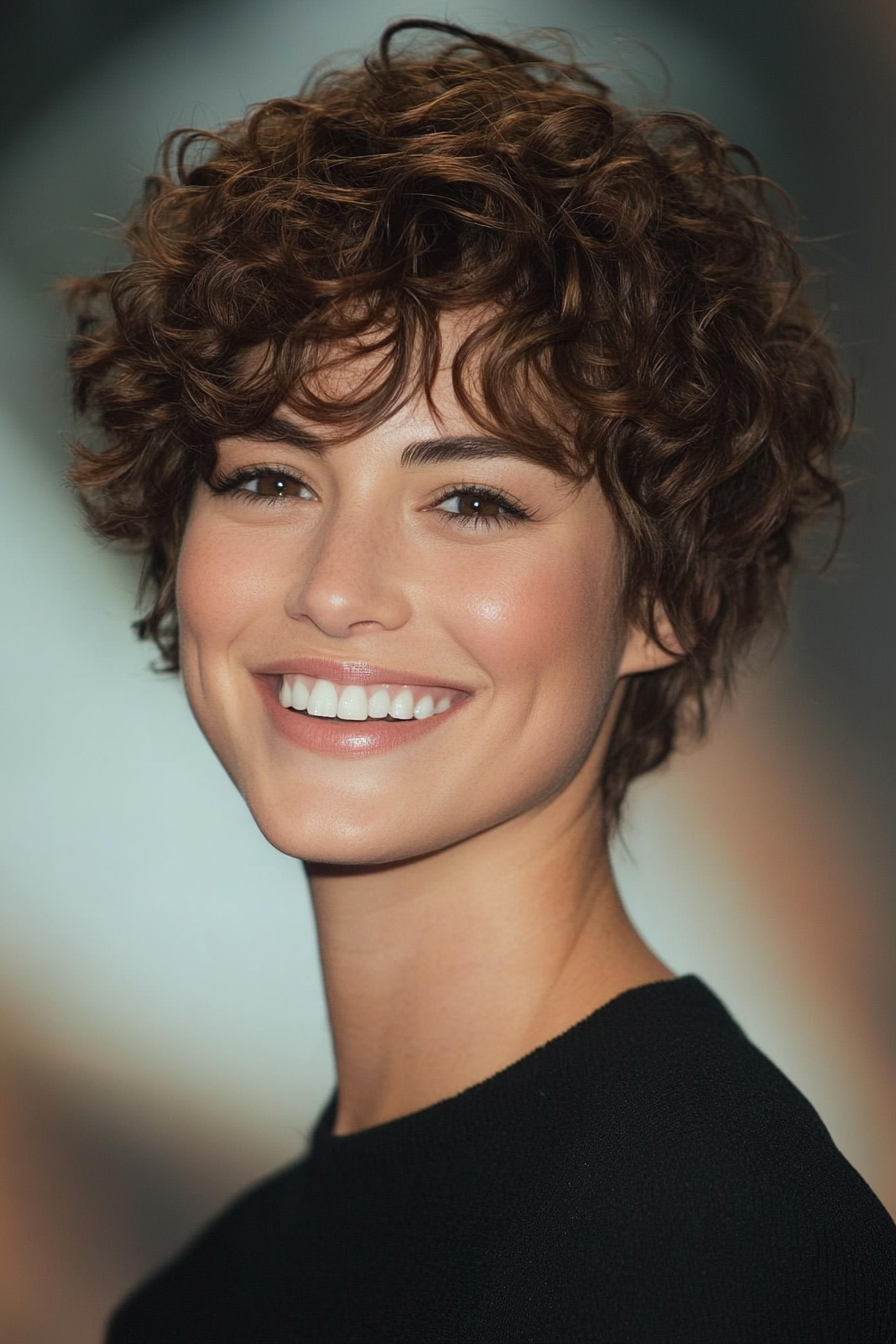 26. Curly Pixie Shag in Neutral Brown (Short Curly Hairstyles For Women) - Short Curly Hairstyles For Women