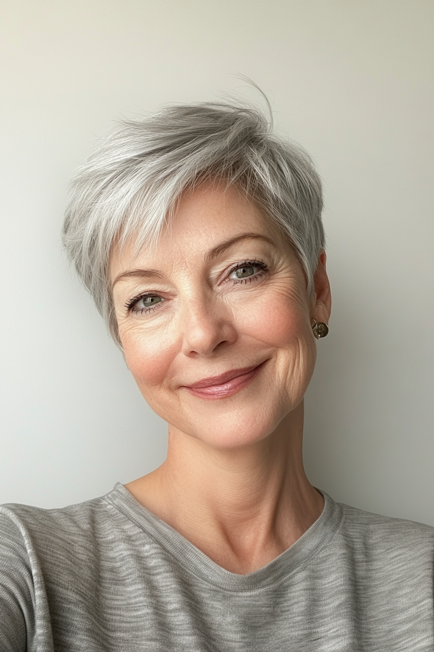 1. Silver Feathered Pixie with Soft Layers (Short Layered Haircuts For Women Over 60) - Short Layered Haircuts For Women Over 60
