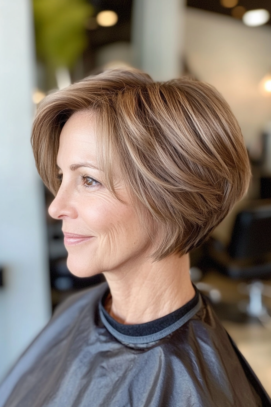 2. Ash Brown Layered Bob with Tapered Ends (Short Layered Haircuts For Women Over 60) - Short Layered Haircuts For Women Over 60