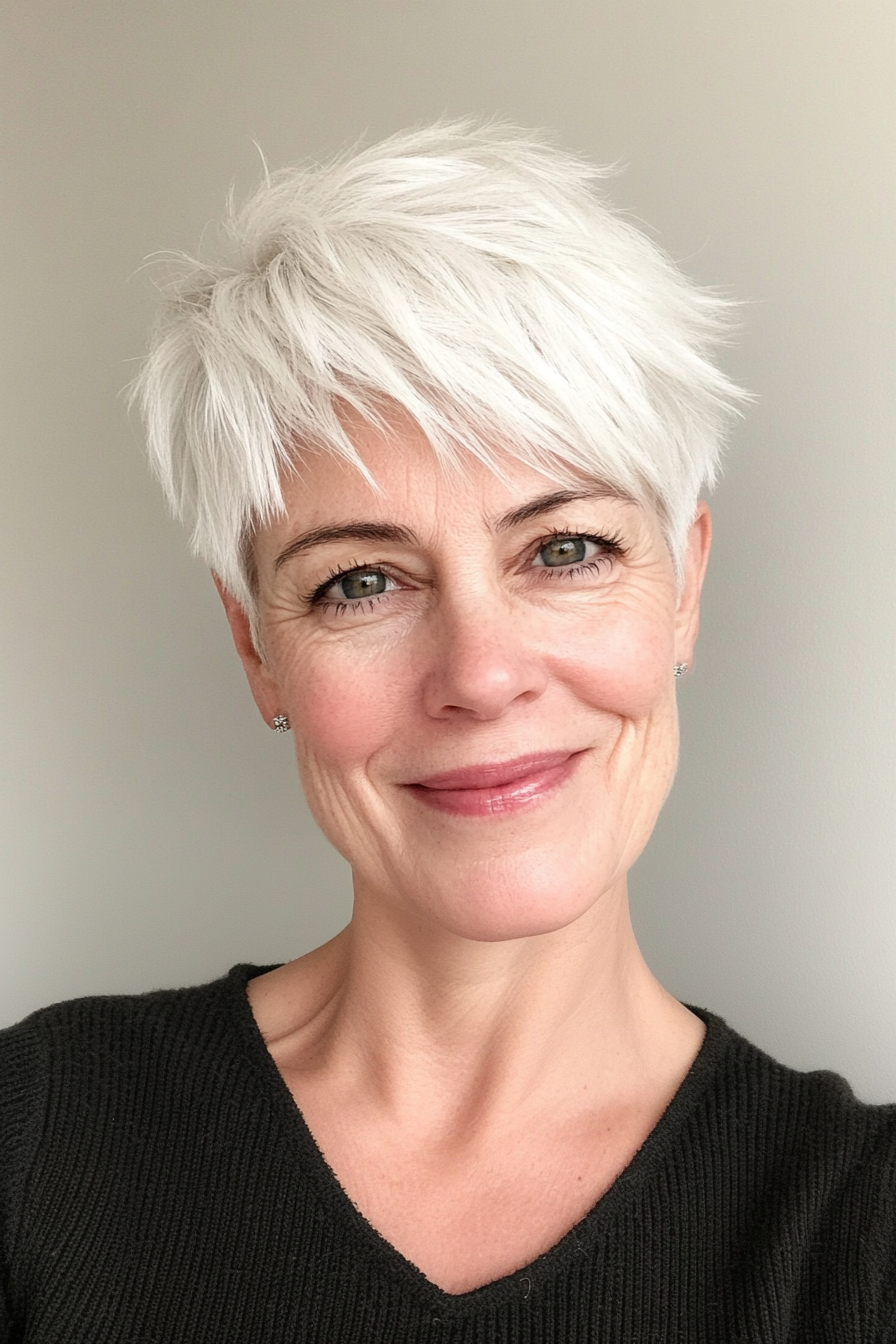 4. Snowy White Layered Taper Cut (Short Layered Haircuts For Women Over 60) - Short Layered Haircuts For Women Over 60