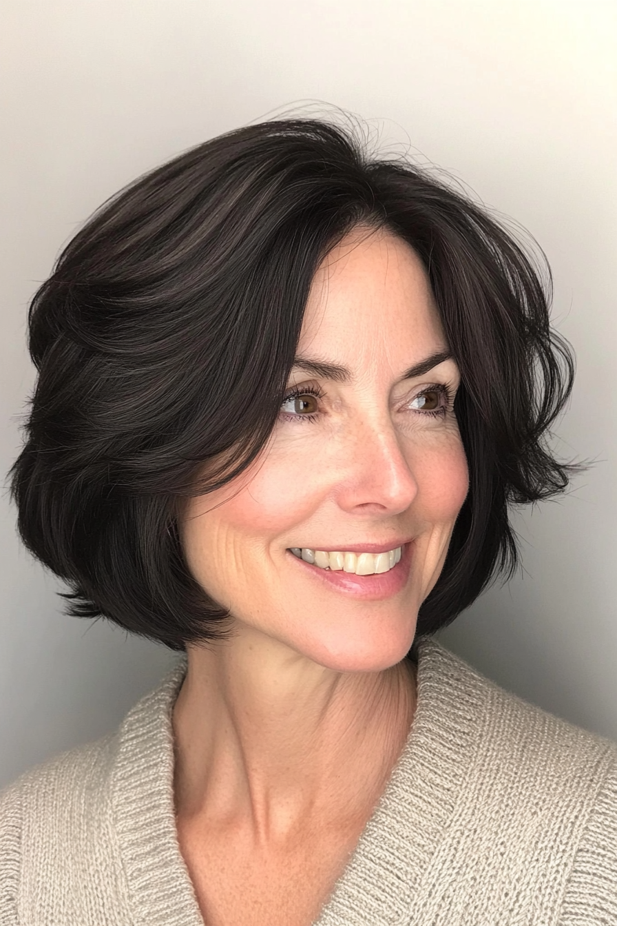 5. Dark Cocoa Rounded Bob with Short Layers (Short Layered Haircuts For Women Over 60) - Short Layered Haircuts For Women Over 60