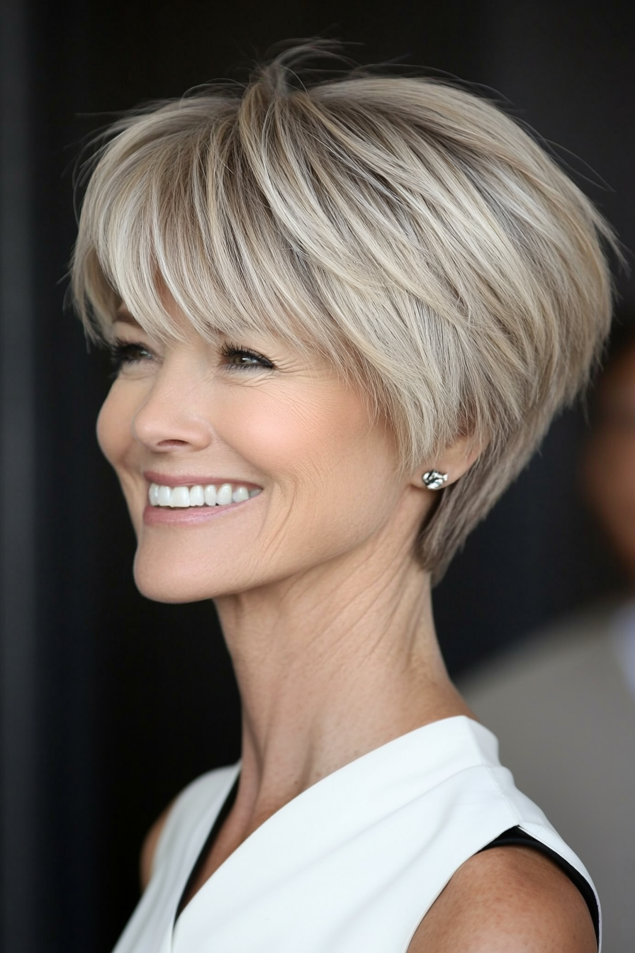 6. Sandy Blonde Layered Pixie-Bob Hybrid (Short Layered Haircuts For Women Over 60) - Short Layered Haircuts For Women Over 60