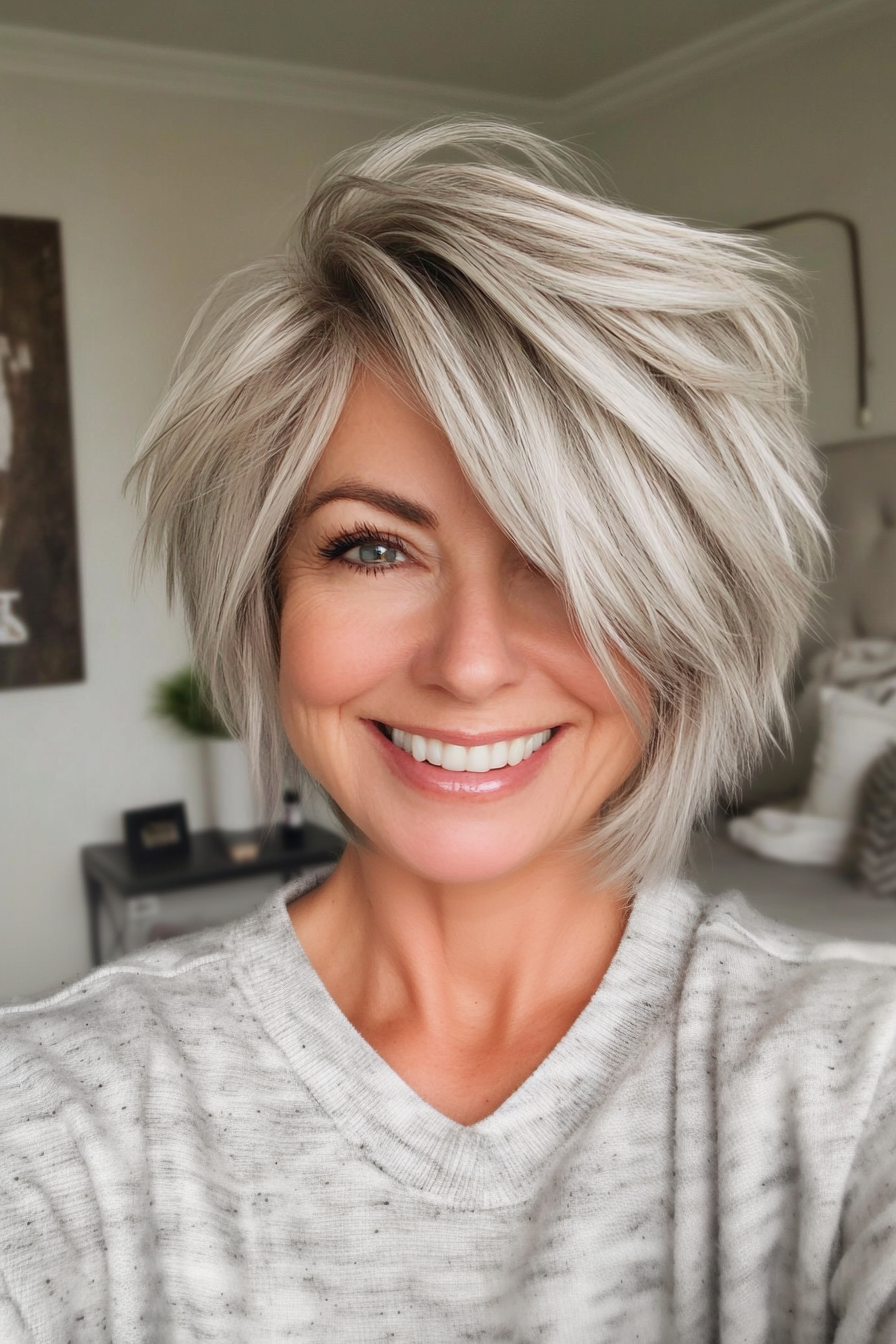 15. Silver Blonde Short Shag with Textured Ends (Short Layered Haircuts For Women Over 60) - Short Layered Haircuts For Women Over 60