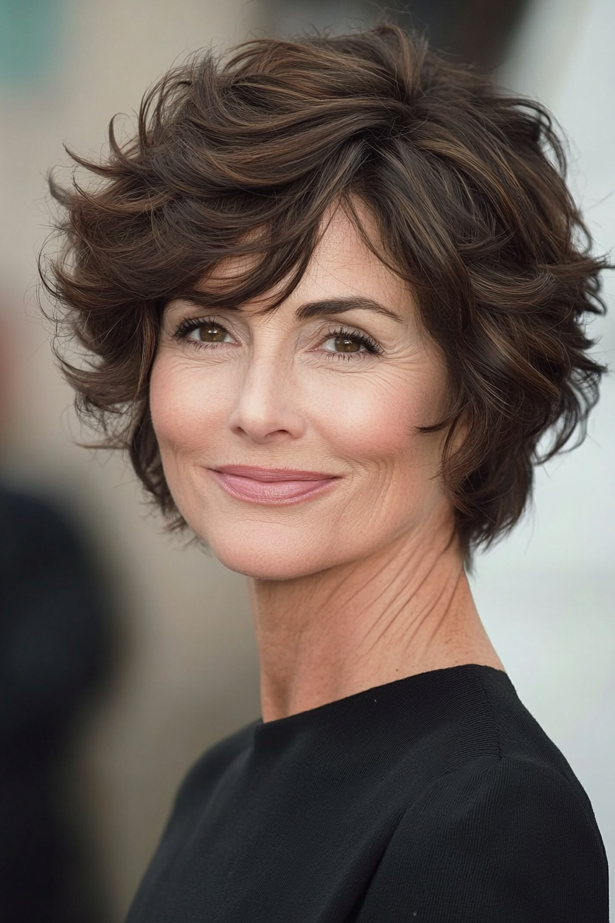 18. Rich Brunette Layered Cut with Gentle Waves (Short Layered Haircuts For Women Over 60) - Short Layered Haircuts For Women Over 60