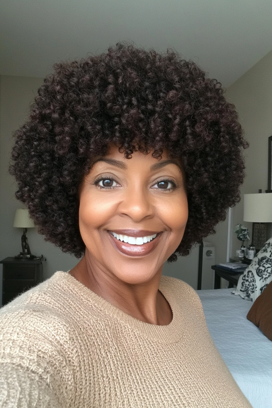 9. Soft Tapered Afro with Deep Brown Curls (Short Curly Haircuts For Older Women) - Short Curly Haircuts For Older Women