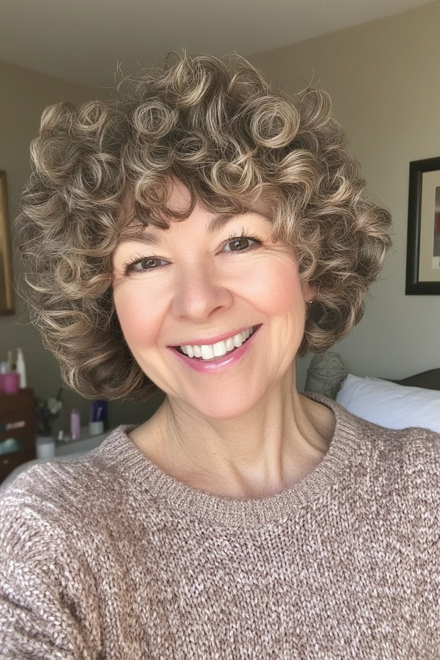 26. Curly Pageboy Cut with Sandy Brown Color (Short Curly Haircuts For Older Women) - Short Curly Haircuts For Older Women