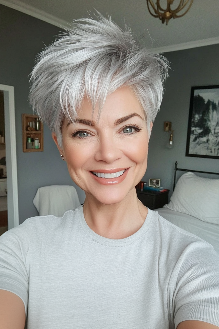 1. Silver Feathered Pixie (Short Pixie Haircuts For Women Over 50) - Short Pixie Haircuts For Women Over 50