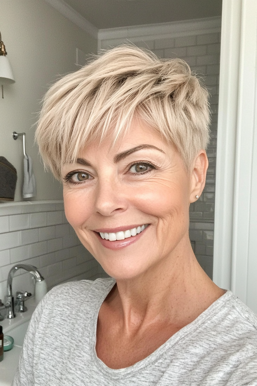 4. Soft Beige Blonde Textured Pixie (Short Pixie Haircuts For Women Over 50) - Short Pixie Haircuts For Women Over 50