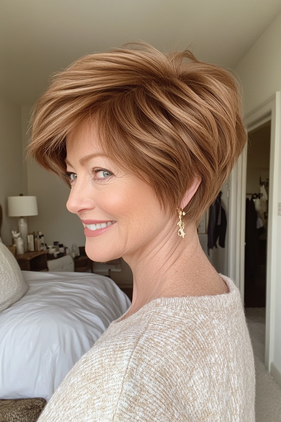 5. Sandy Brown Pixie with Side Volume (Short Pixie Haircuts For Women Over 50) - Short Pixie Haircuts For Women Over 50