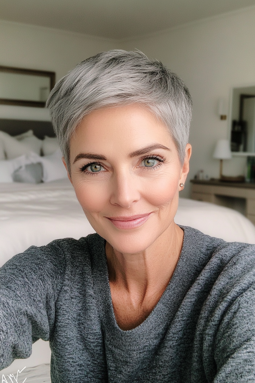 6. Natural Gray Cropped Pixie (Short Pixie Haircuts For Women Over 50) - Short Pixie Haircuts For Women Over 50