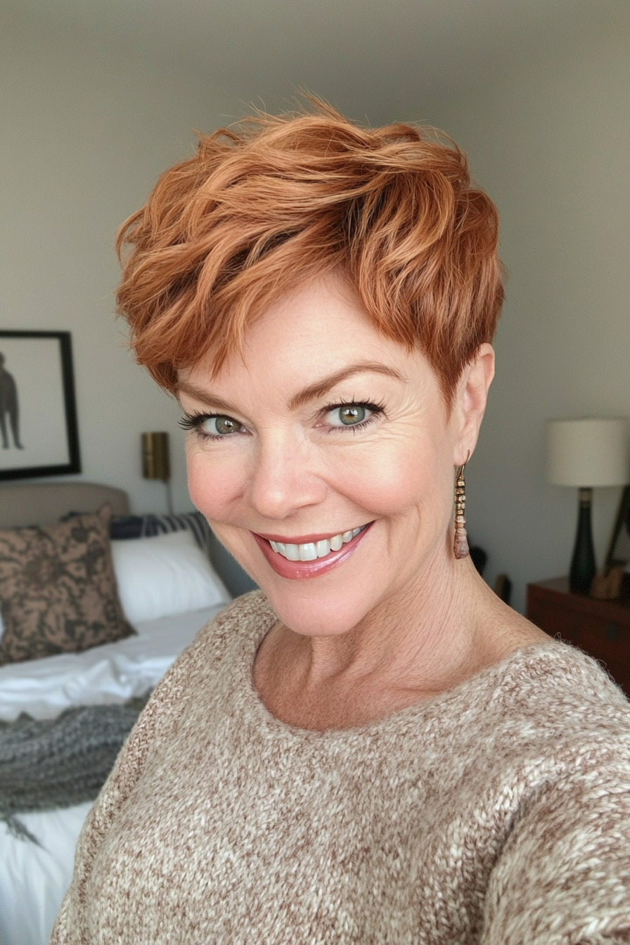 9. Warm Auburn Tousled Pixie (Short Pixie Haircuts For Women Over 50) - Short Pixie Haircuts For Women Over 50