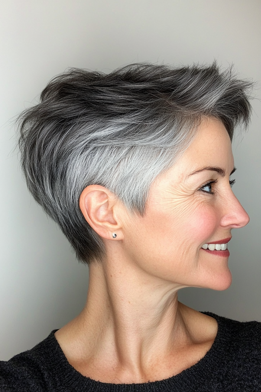 10. Salt and Pepper Tapered Pixie (Short Pixie Haircuts For Women Over 50) - Short Pixie Haircuts For Women Over 50