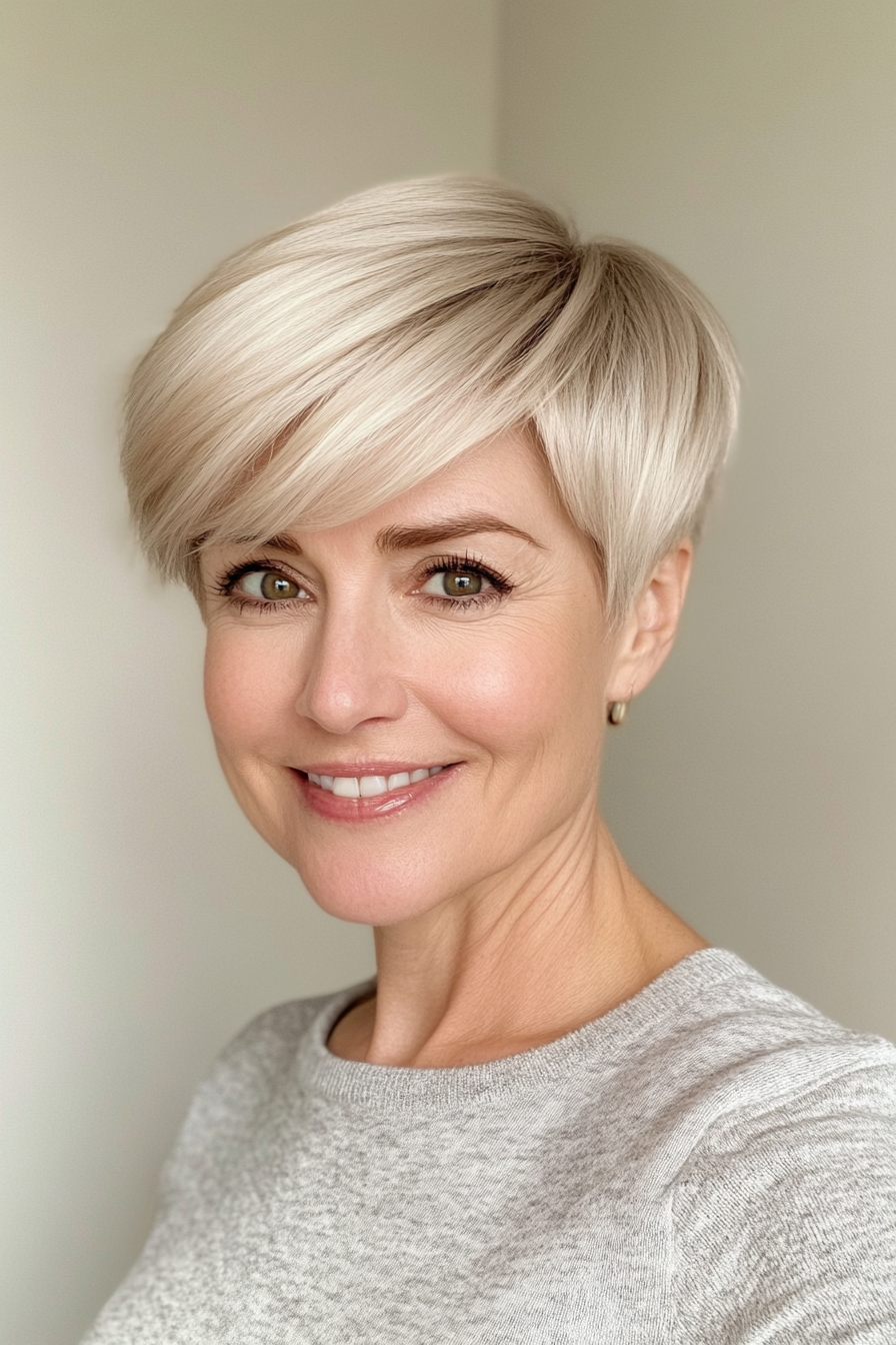 11. Champagne Blonde Sleek Pixie (Short Pixie Haircuts For Women Over 50) - Short Pixie Haircuts For Women Over 50