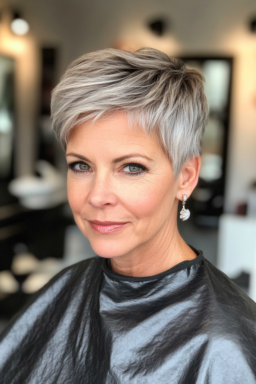 17. Cool Gray Pixie with Fringe (Short Pixie Haircuts For Women Over 50) - Short Pixie Haircuts For Women Over 50
