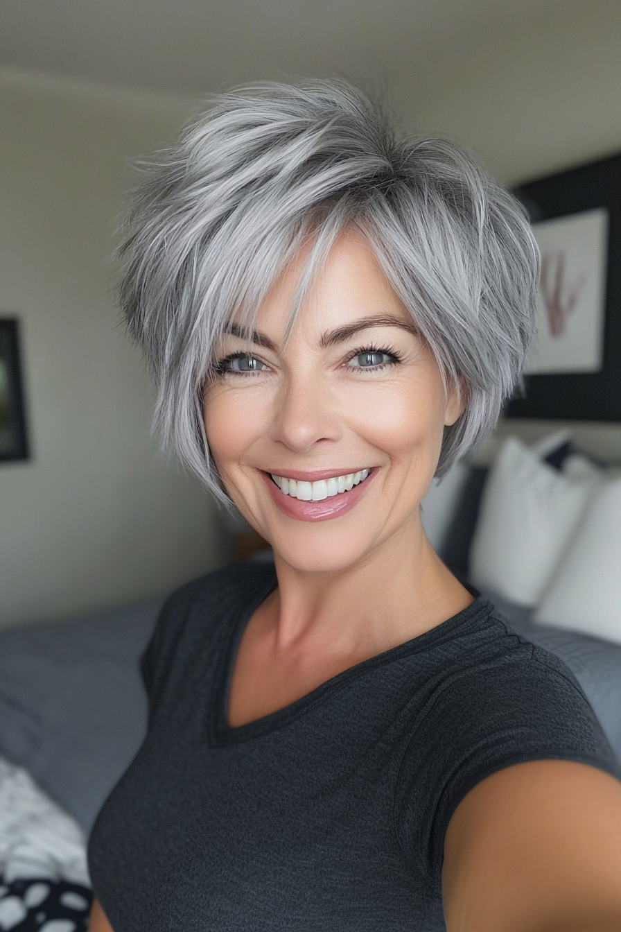 21. Platinum Gray Short Shag Pixie (Short Pixie Haircuts For Women Over 50) - Short Pixie Haircuts For Women Over 50