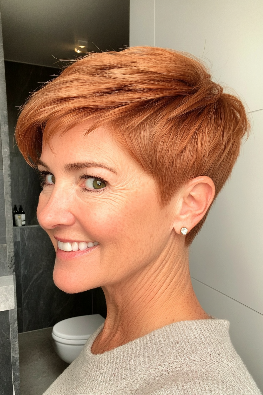 22. Muted Copper Cropped Pixie (Short Pixie Haircuts For Women Over 50) - Short Pixie Haircuts For Women Over 50