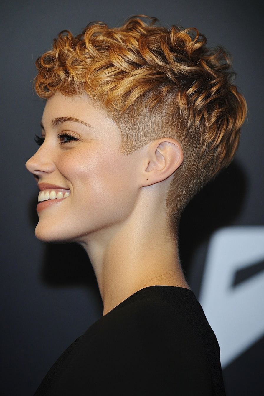14. Caramel Blonde Cropped Curls Pixie (Very Short Pixie Haircuts) - Very Short Pixie Haircuts