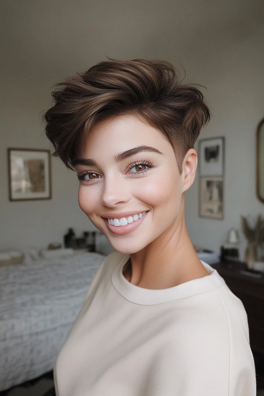 26. Rich Brown Fade Pixie with Volume Top (Very Short Pixie Haircuts) - Very Short Pixie Haircuts