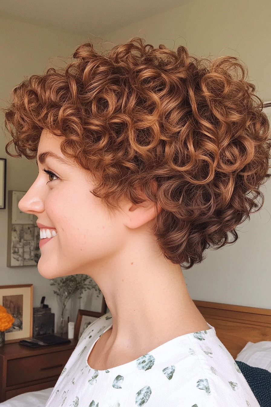 4. Honey Brown Curly Tapered Pixie (Pixie Curly Haircuts) - Pixie Curly Haircuts