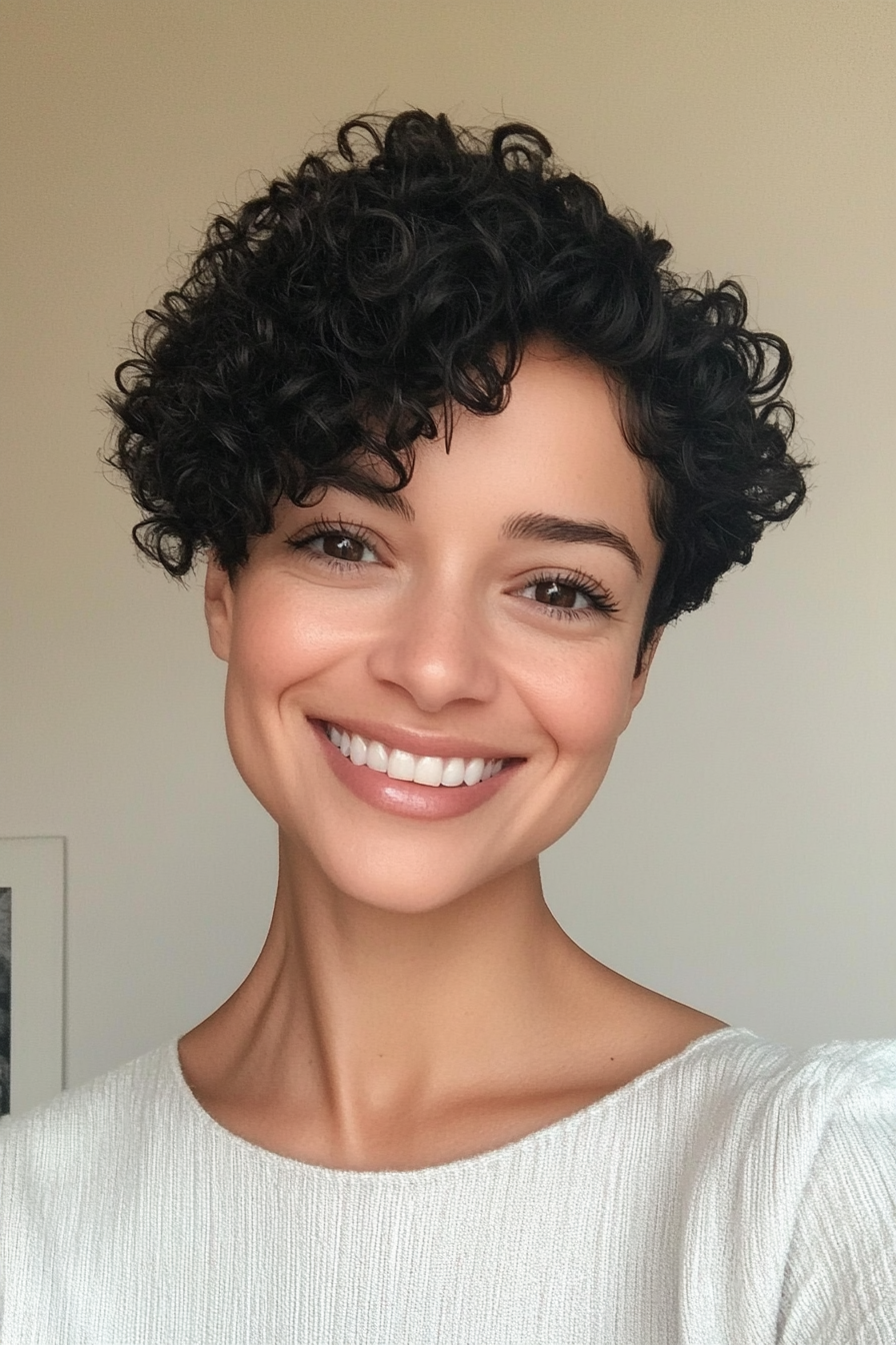 5. Soft Black Side-Parted Curly Pixie (Pixie Curly Haircuts) - Pixie Curly Haircuts
