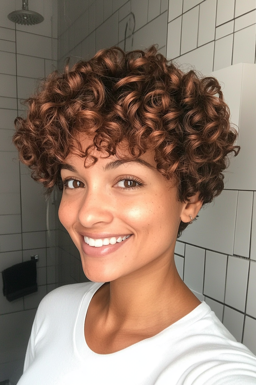 6. Cocoa Feathered Curl Pixie (Pixie Curly Haircuts) - Pixie Curly Haircuts