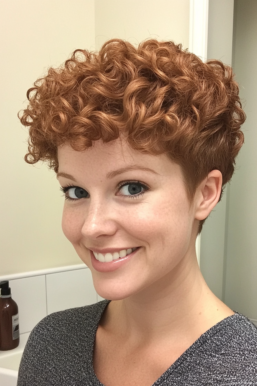 9. Caramel Curly Cropped Pixie (Pixie Curly Haircuts) - Pixie Curly Haircuts