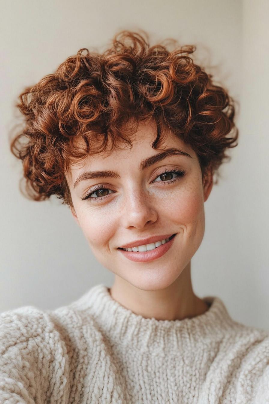 12. Cinnamon Curly Pixie with Tapered Nape (Pixie Curly Haircuts) - Pixie Curly Haircuts