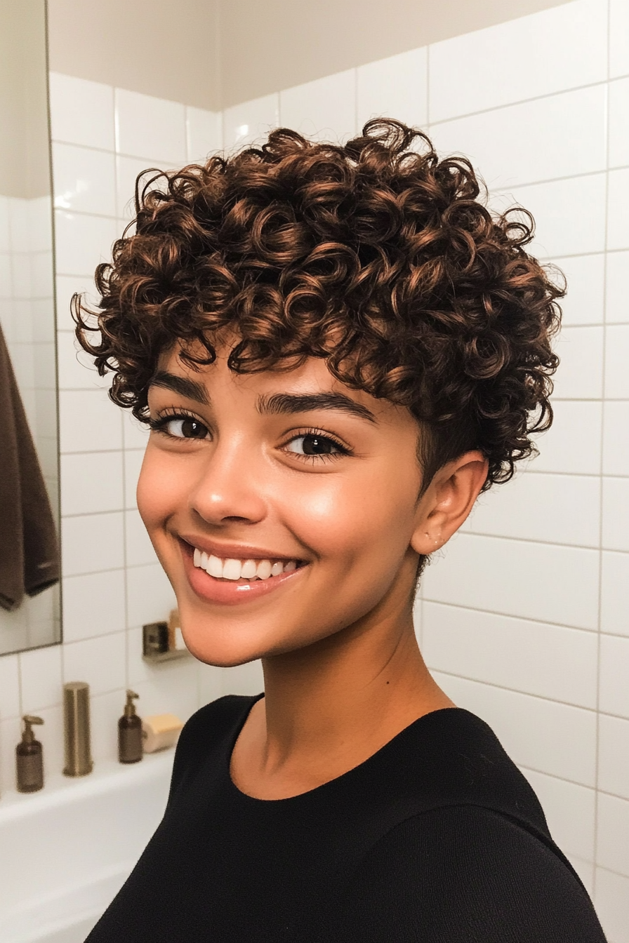 14. Short Cocoa Coiled Pixie (Pixie Curly Haircuts) - Pixie Curly Haircuts